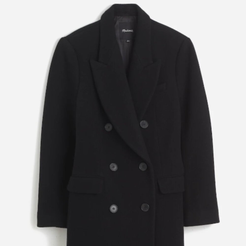 Madewell Oversized Double Breasted Top Coat, black, size 8